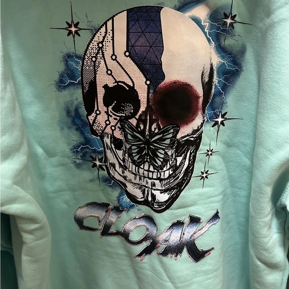 Cloak Merch Hidden In Plain Sight Skull Turquoise Hooded Sweatshirt Sz Xl NWOT!! - Picture 1 of 9